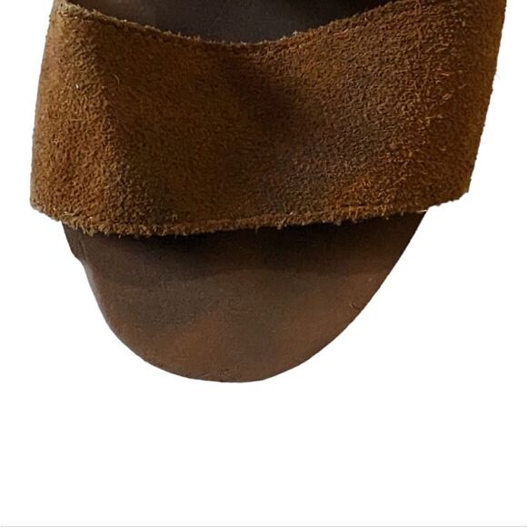 Groove Midnight Fringe Wooden Wedge Sandal Platform Brown Suede Size 9 - Picture 7 of 10